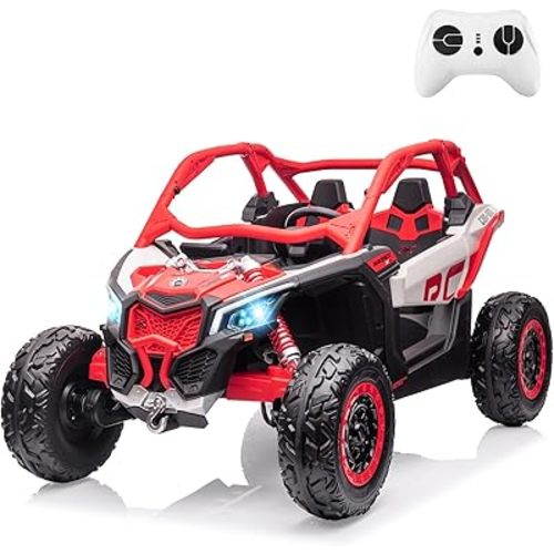 2 Seater Ride on UTV Car, Licensed Can-Am Electric Off-Road Car, 4WD Kids Truck w/Remote Control, 2 * 24V 7AH Batteries, 4 * 200W Motor, 23" Large Seat, EVA Tires, Spring Suspension, Toys for Kids