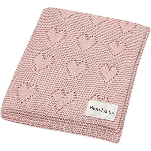 Swaddling Blanket for Girls - 100% Luxury Cotton Knit Heart Baby Blanket - Soft Warm Cozy Swaddle Receiving Stroller Crib Receiving Blanket for Newborns Infants & Toddlers (Pink, 0-2 Years)