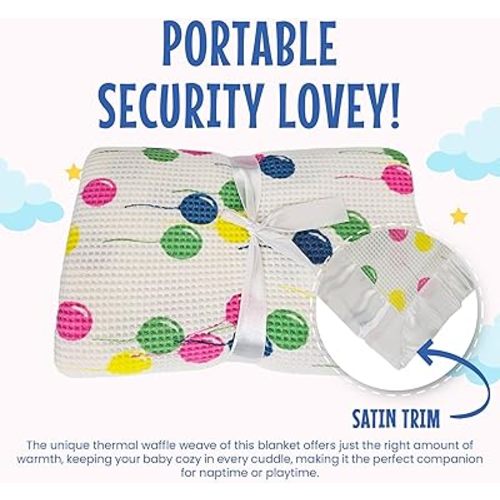 Premium Thermal Waffle Baby Blanket - Small Blanket for Newborns & Infants - Soft Mini Comfort Blankie - Ideal for Strollers, Travel & Cuddling - Balloon Multi, Satin Trim (18" x 20")