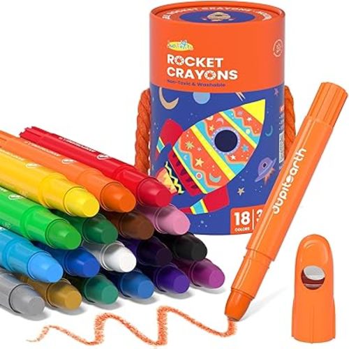 JUPITEARTH 18 Colors Twist Crayons for Toddlers 1-3, Non-Toxic Washable Crayons for Ages 4-8 with Storage Bucket, Ultra-Silky and Easy to Hold Art Supplies,Ideal Christmas Gift for Boys and Girls