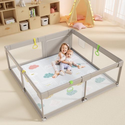 Fodoss 59x71in Baby Playpen with Mat – Safe Activity Center & Fence for Babies and Toddlers, Indoor & Outdoor Use (Cloud)