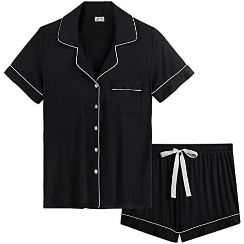 Joyaria Womens Cooling Bambo Viscose Pajamas Short Sleeve Button Down Pj Shorts Set Ultra Soft Summer Sleepwear-Small-XXL