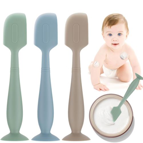 3pcs Baby Diaper Cream Spatula, Silicone Diaper Cream Applicator,Butt Paste Spatula Diaper Cream Brush for Newborn Baby Essentials, Large Sizex3(Green/Khaki/Blue)