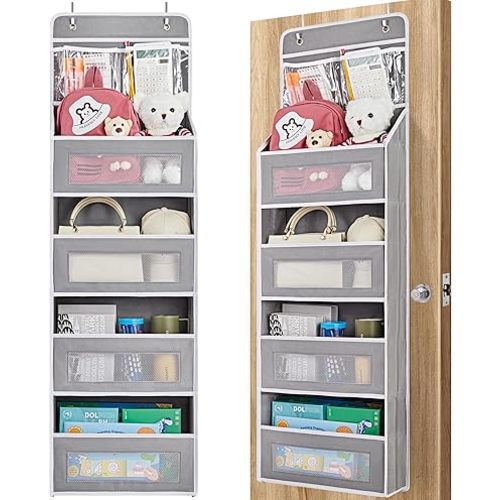JARLINK 5-Shelf Over Door Organizer Storage, Upgrade Hanging Storage with Clear Window, 50 lbs Load Storage Organizer for Bedroom, Bathroom, Nursery, Baby Kids Toys, Diapers, Pantry, Grey