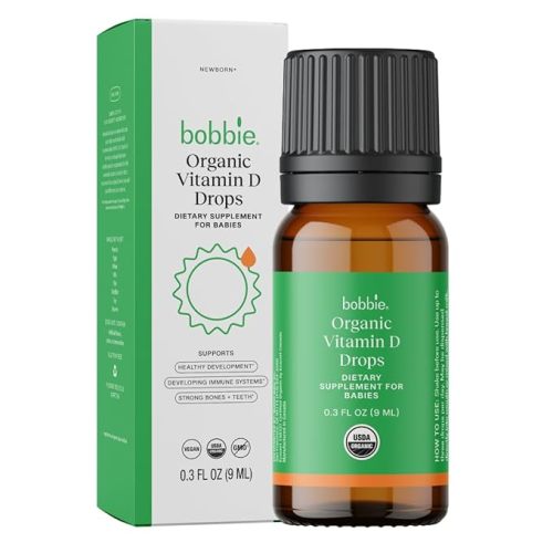 Bobbie Organic Baby Vitamin D Drops, Immune Health, 400 IU, 0.3 fl oz | Daily Liquid Supplement, Supports Development, Strong Teeth & Bones* in Newborn Babies and Infants, Vegan