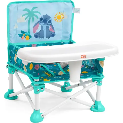 Bright Starts Disney Stitch Pop 'N Sit Portable Booster, Indoor/Outdoor Use, Floor Seat with Feeding Tray, Blue, 6 Mos - 3 Yrs