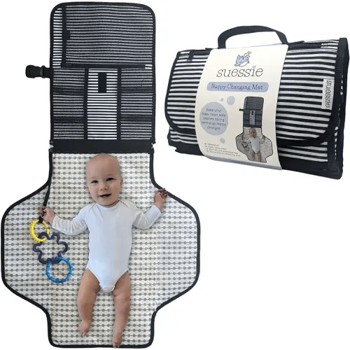 Suessie Portable Nappy Changing Mat - Waterproof Baby Change Pad for Travel (Black and White Stripe)