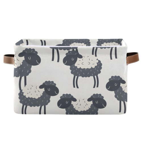 Cute Sheep Storage Basket Large Foldable Storage Bin Laundry Baskets Toys Box Book Foldable Organizer Bag 14.2x10.2x8.3 Inches 1 PC