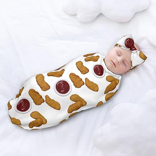 OLGCZM Baby Girl Newborn Receiving Blanket with Headband Set Baby Swaddle Fried Chicken Nuggets Nursery Swaddle Wrap