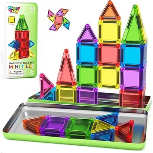 40PCS Mini Magnetic Tiles Toddler Travel Essentials Toys with Case Set, Magnetic Building Blocks Kids Games, Montessori Preschool Education Sensory Toys for 3 4 5 Year Old Boys Girls Birthday Gifts