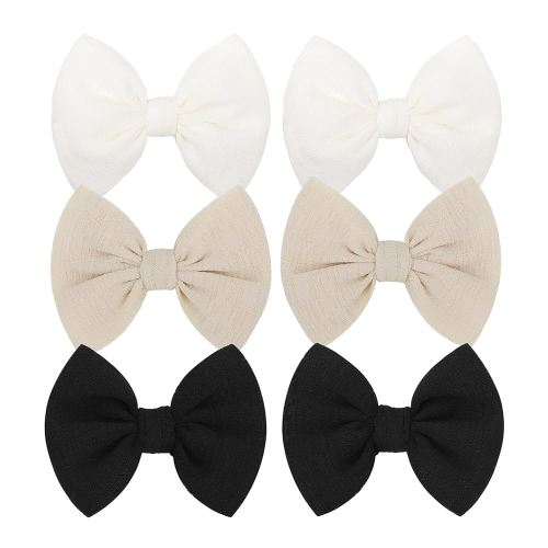 Baby Girls Hair 3'' Bows Clips Set Handmade Bow Hair Clips Hair Accessories Alligator Clip for Babies Infant Toddlers Little Kids 6 PCS Black White Beige