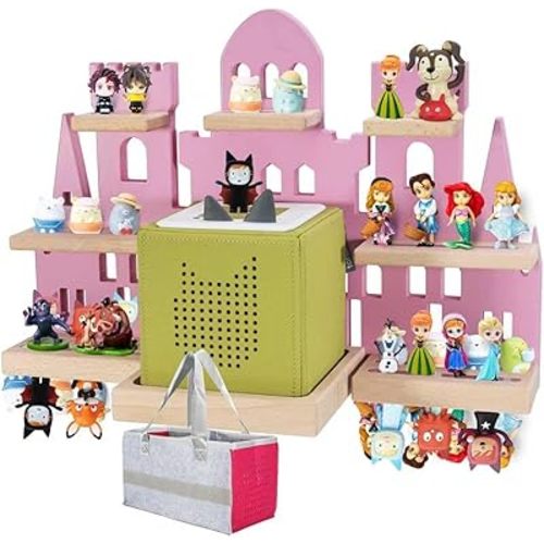 Tonie Shelf for Toniebox, Castle Tonie Shelf,Tonie Figures Tonie Storage,Magnetic Wooden Floating Shelves Compatible with Tonie Box Player Character for Kids Room (Pink)