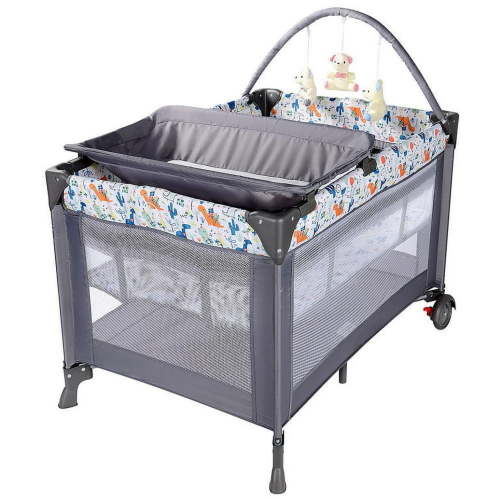 Portable Baby Playard with Changing Table and Bassinet, Foldable Nursery Center Travel Playard Baby Playpen Crib Bed, Grey