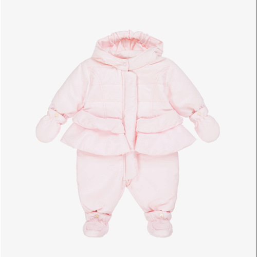 Emile et Rose - Baby Girls Pink Padded Ruffle Snowsuit | Childrensalon