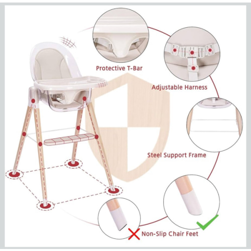 Baby High Chair, 7-in-1 Convertible Wooden Rocking Recline Chair with Adjustable Hardwood Leg for Babies and Toddlers, Double Dishwasher Safe Tray & Premium Leatherette