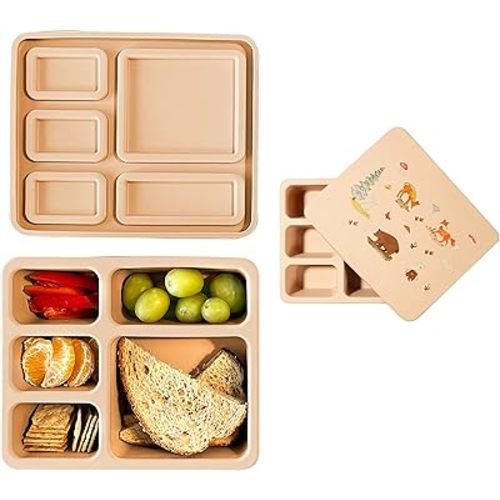 Austin Baby Co Leak-Proof Bento Lunch Box for Kids – Silicone Kids Lunch Container with 5 Leakproof Compartments – Food-Safe Materials, Sturdy, Dishwasher Safe, and BPA Free