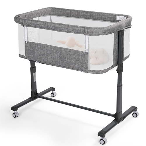 AILEEKISS Baby Bassinet with Wheels, Height Adjustable Newborn Bedside for Baby, Grey