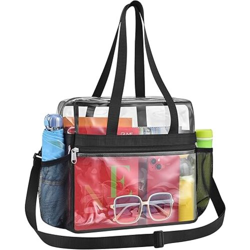 Paxiland Clear Bag for Stadium Events 12x6x12 inches, Clear Tote Bag with Reinforced Strap, Clear HandBag for Sports Concert