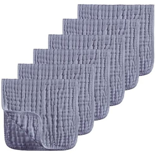 Muslin Burp Cloths 100% Cotton Large 20''x10'' Extra Soft and Absorbent 6 Pack Baby Burping Cloth for Boys and Girls by Looxii (Fog Blue)
