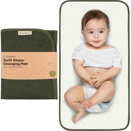 KeaBabies Portable Diaper Changing Pad, Easy Wipe Clean - Foldable Waterproof Baby Changing Mat for Diaper Bag, Compact, Lightweight, Baby Changer Travel Essential, Machine Washable (Dark Olive)