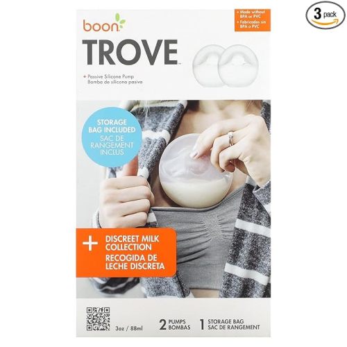 Boon Trove Silicone Manual Breast Pump Set - Hands Free Breast Milk Collector - Includes Polyester Travel Pouch - Breastfeeding Essentials - 2 Count