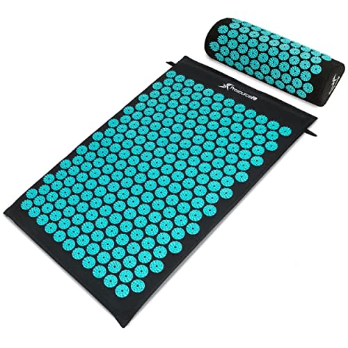 ProsourceFit Acupressure Mat and Pillow Set for Back/Neck Pain Relief and Muscle Relaxation, Black/Aqua