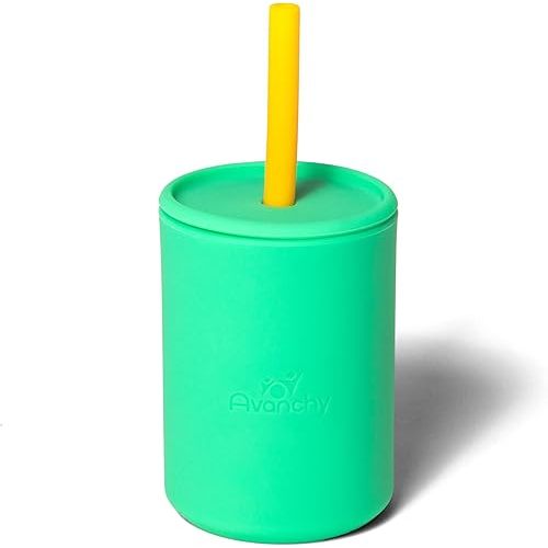 Avanchy Silicone Training Sippy Cup with Straw Lid – Tiny Cup for Babies 6+ Months to Toddlers 1 Year Old – 5 oz Infant Water Cup for Baby Led Weaning, Green