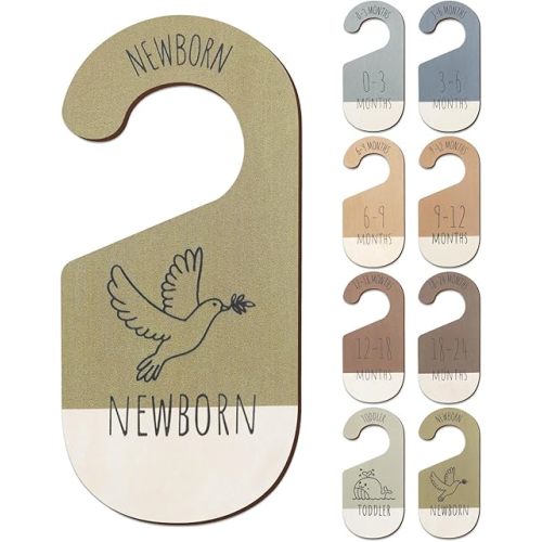 Baby Closet Dividers for Clothes Organizer - Set of 8 Wooden Double-Sided Baby Clothes Size Dividers form Newborn to Toddler for Daily Gender-Neutral Baby Nursery Decor