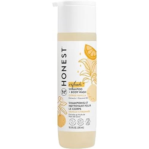The Honest Company 2-in-1 Cleansing Shampoo + Body Wash | Gentle for Baby | Naturally Derived, Tear-free, Hypoallergenic | Citrus Vanilla Refresh, 10 fl oz