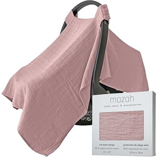 100% Organic Muslin Baby Car Seat Cover Muslin Carseat Canopy Baby Car Seat Covers for Girls (Pale Mauve)