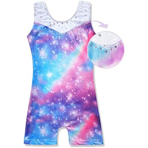 Size 5/6 Leotards for Girls Gymnastics Toddler Dance Biketards Mermaid Unicorn Athletic Dance Wear Shiny Rainbow Blue Hotpink