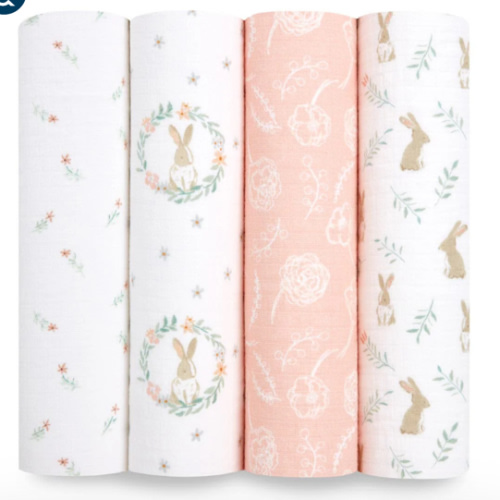 Blushing Bunnies Cotton Muslin Swaddles 4pk | aden + anais