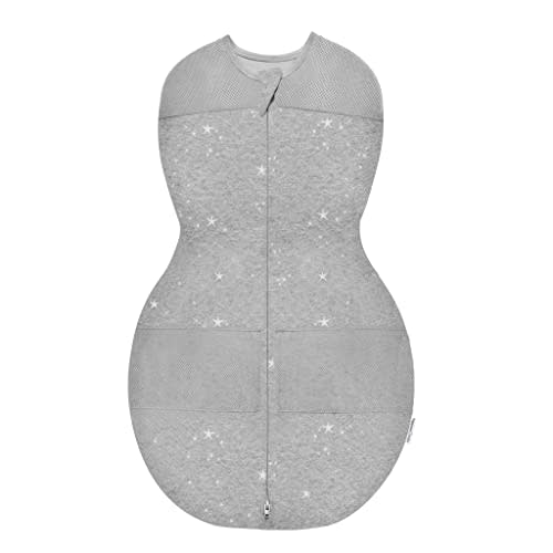 Happiest Baby Sleepea 5-Second Swaddle - 100% Organic Cotton Baby Swaddle Blanket - Doctor Designed Promotes Healthy Hip Development (Graphite Stars, Small)