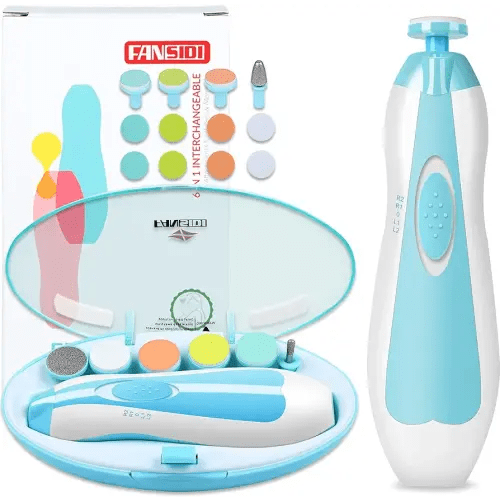 Baby Nail Trimmer Electric, FANSIDI Baby Nail Clippers Safe Baby Nail File Kit with Extra 12 Replacement Pads, Trim Polish Grooming Kit for Newborn Infant Toddler or Adults Toes Fingernails Care, Blue