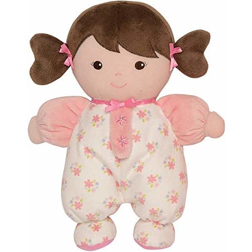 Baby Starters Plush Baby Doll with Rattle, Brunette Olivia, Pink, 9 inch