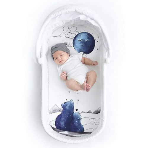 JumpOff Jo Fitted Bassinet Sheet, Flexible Fit Bassinet Sheet for Oval, Rectangle, Hourglass Standard Sized Mattresses, 16" x 32", Mama Bear Blue
