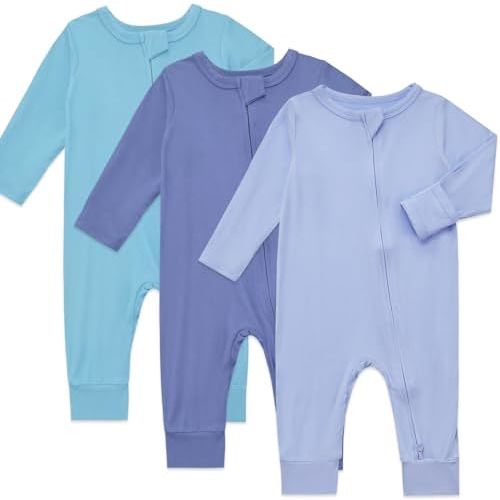 Aablexema Baby Footless Pajamas Rayon 3pcs Unisex Infant Zipper Romper with Mitten Cuffs Sleep Play PJs