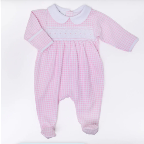 Mini Checks Smocked Footie - Pink