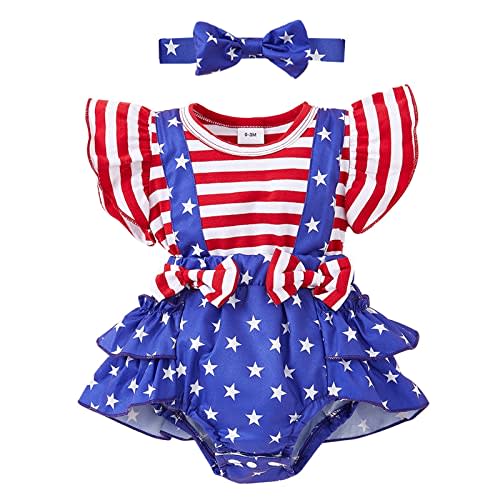 4th of July Outfit Baby Girl Clothes Newborn Infant American Outfit Cute USA Ruffle Romper Jumpsuit Summer Outfits