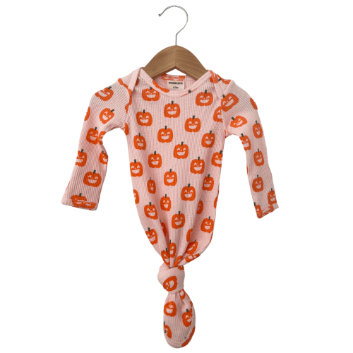 Organic Waffle Knotted Gown, Blush Jack-O-Lantern