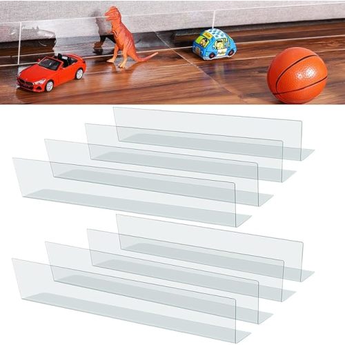 8 Pack Under Couch Blocker 16" L x 3.2" H Under Bed Blocker Gap Bumper Stop Toys Safety PVC Adjustable Clear Couch Guards Toys Blocker for Furniture Sofa Barrier with Strong Adhesive