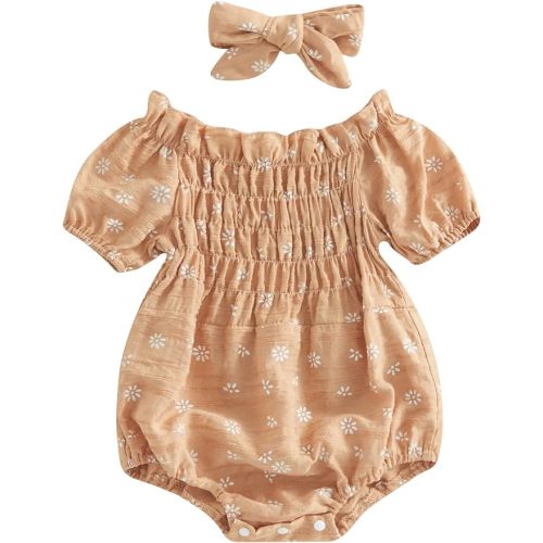 Fernvia Newborn Toddler Baby Girl Romper Vintage Boho Floral Print Short Sleeve Summer Clothes 3 6 12 18 24 Months - B-style a - 6-12 Months