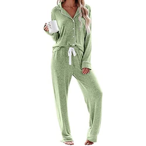 Aamikast Women's Pajama Sets Long Sleeve Button Down Sleepwear Nightwear Soft Pjs Lounge Sets