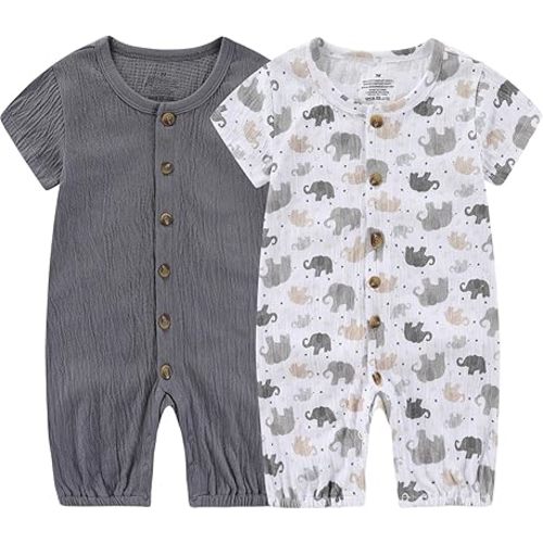 Baby Girl Romper Button Jumpsuit Summer Infant Boy Clothes for 0-24 Months