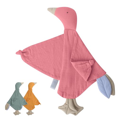 Knirose Newborn Baby Loveys Security Blanket Muslin Soft & Breathable with Tags, Muslin Cotton Goose Lovies for Baby New Born Boy Girl Unisex Baby Unique Neutral Presents for Babies Newborn Toddler
