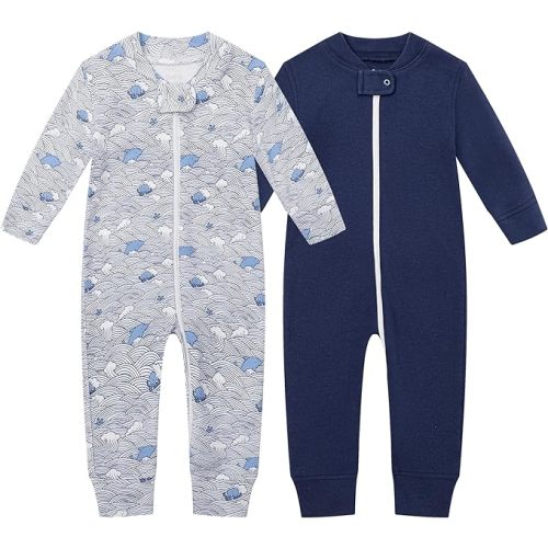 Owlivia Organic Cotton Baby Boy Girl Zip up Sleep 'N Play Pjs, Footless, Long Sleeve