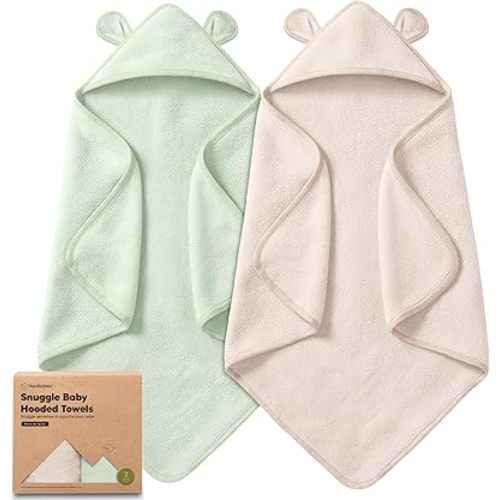 KeaBabies 2-Pack Hooded Baby Towels for Newborn - 30x30 Soft & Absorbent Viscose from Bamboo Baby Bath Towels with Hood for Infant, Toddler,Kids,Boys Girls,Newborn Bath Essentials (Sage, Petite)