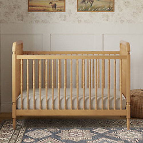Namesake Liberty 3-in-1 Convertible Spindle Crib with Toddler Bed Conversion Kit Natural Walnut Color