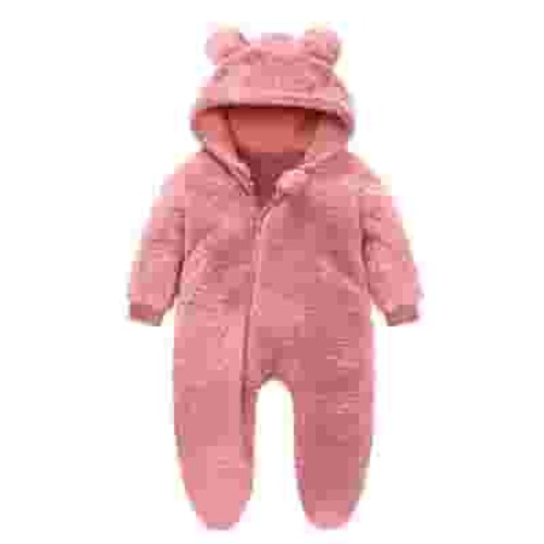 Favoffer 0-12M Unisex Newborn Solid Color Onesie, Plush Hooded Long Romper for Daily, Travel, Home Wear