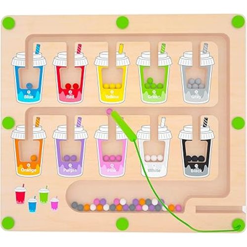 Magnetic Color and Number Maze, Montessori Wooden Magnet Puzzle Game